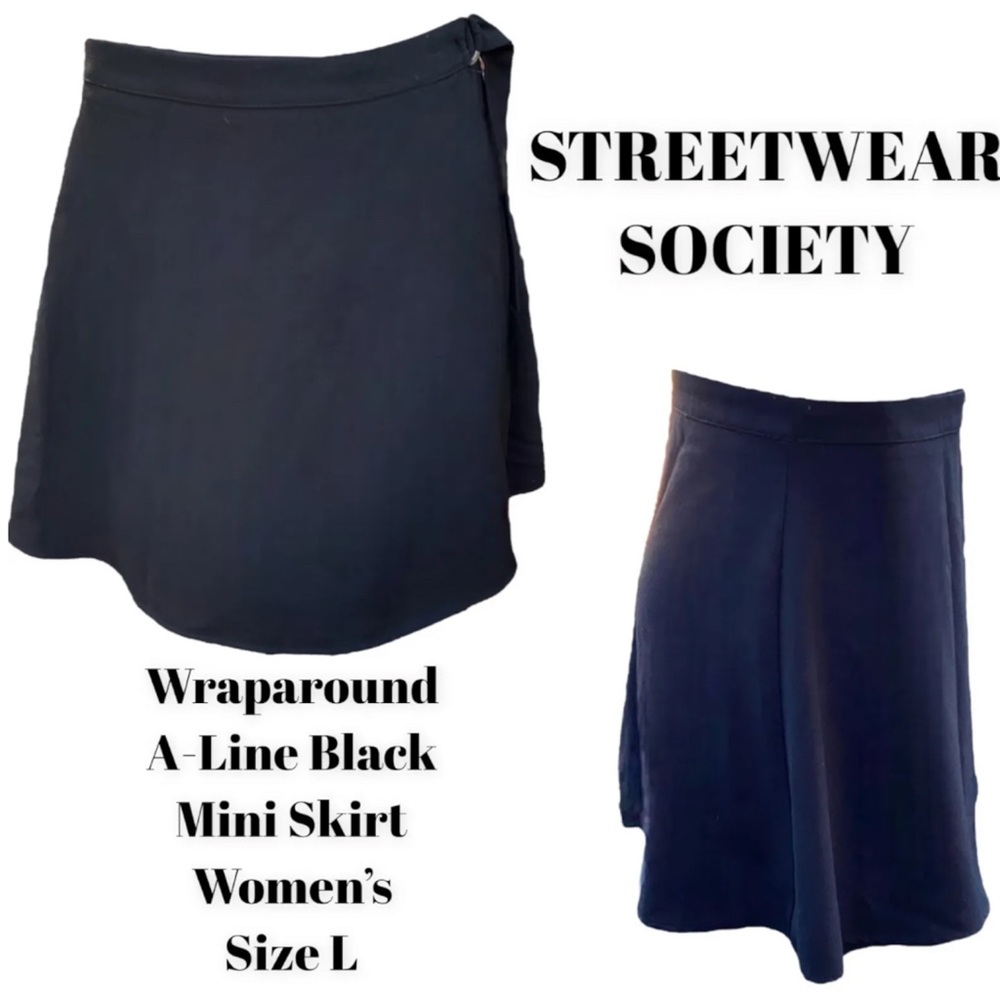 Streetwear Society Wraparound A-Line Mini Skirt Black Women's Size Large NWT